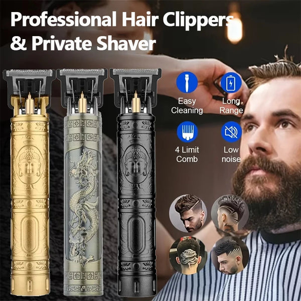 Men's T9 Vintage Carving Hair Clipper Portable USB Cleaning Barber Hair Cutting Machine Professional Hair Trimmer Boyfriend Gift