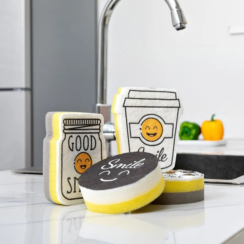 EW Smile Sponge Block High-Density Dishwashing Sponge Kitchen Household Cleaning Sponge Dishwashing Cloth Scouring Pad