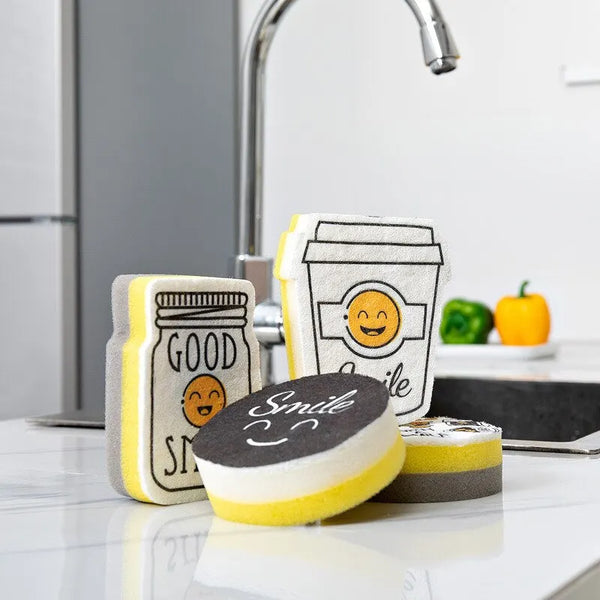 EW Smile Sponge Block High-Density Dishwashing Sponge Kitchen Household Cleaning Sponge Dishwashing Cloth Scouring Pad