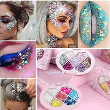 Paleta de sombras de ojos con 7 colores de lentejuelas de diamante, pigmento brillante, purpurina facial, estrella, luna, maquillaje de cejas, fragmento