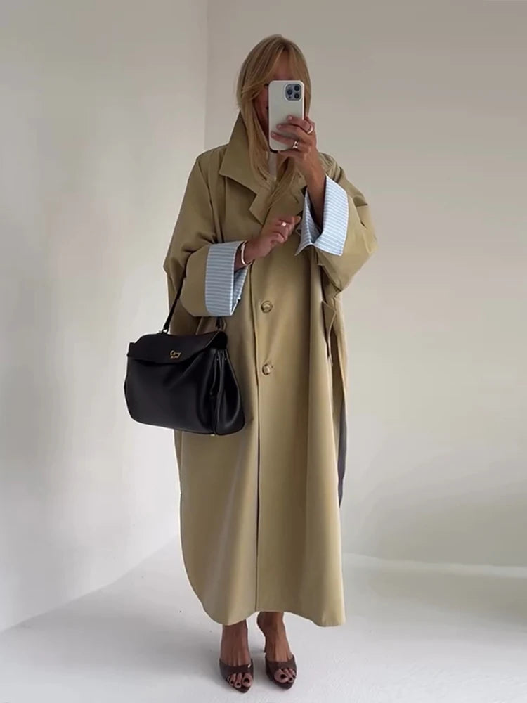 Lapel Collar Multi Button Long Trench Coat  Double Breasted  2026 Autumn Elegant Women Outerwear Commute Classic Lady Overcoat