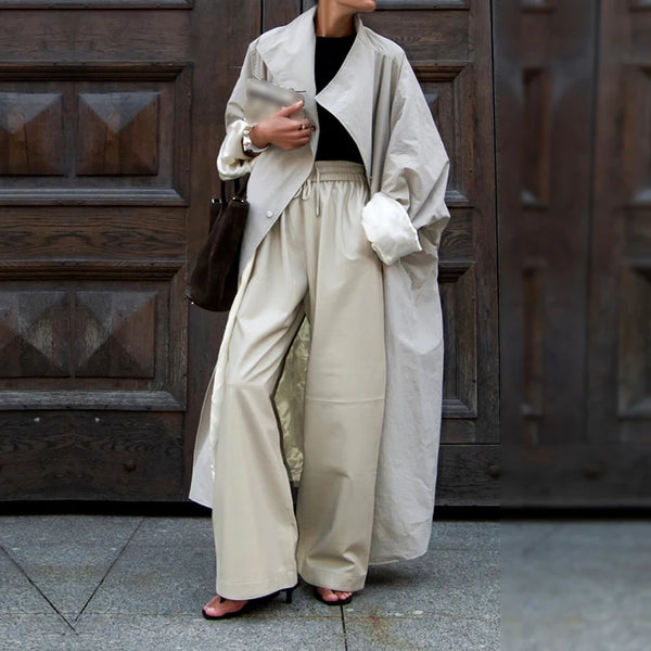 Gabardina maxi oversize con cuello convertible para mujer, cierre de botones a presión, manga dolman, bolsillos de parche, prenda de abrigo, chaqueta tipo trench nueva para dama