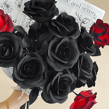 5pcs Black&Red Artificial Rose Flowers Branch Gothic Fake Flower Bouquet for Home Wedding Party Halloween Decor