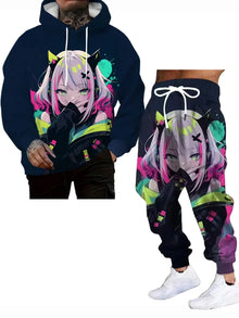 Japanese Anime 3d Print Hoodie 2pcs set Men Women Fashion Sexy Samurai Tracksuit Casual Autumn Clothes Y2k Hoodie jogging Set