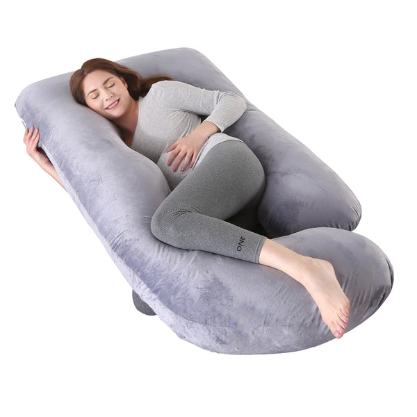 G-Shaped Pregnancy Pillow with Removable Cover, Full Body Support, Dark Grey