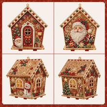 Christmas DIY Pearl Art Craft Kit Wooden Gingerbread House Shape Diamond Bead Painting Ornament  Xmas DIY Handcraft Kit Decor