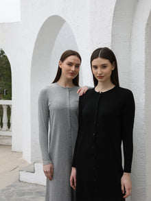 AP SS26 Women Rib Maxi Dress Comfortable Long Sleeve Lady Clothing Elegant