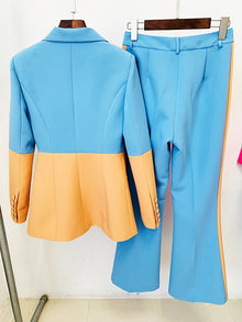 HIGH STREET Newest 2026 Designer Runway Suit Set Women's Single Button Color Block Blazer Flare Pants Suit
