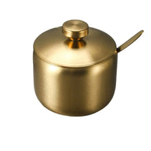 Useful Stainless Steel Sugar Bowl Gold Silver Large Capacity Seasoning Pot with Spoon Lid Durable Storage Jar Home