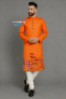 Men digital printed kurta vardha regular fit Mandarin collar long suitable All Occasions such wedding Hari Raya Aidilfitri.