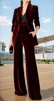 Traje de terciopelo de doble botonadura para mujer, conjunto de 2 piezas para reuniones de negocios y oficina, banquetes de boda, cenas y bailes