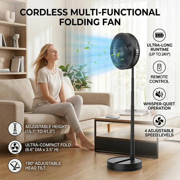 Telescopic Folding Desk Fan With 8000 mAh Wireless USB Rechargeable Adjustable Height Timing Remote control Fans