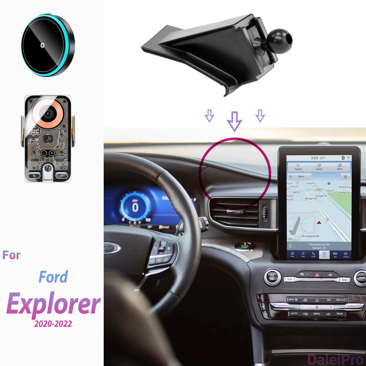For Ford Explorer 2020 2021 2022 Phone Holder, 2-in-1 Phone Holder & Base Kit, OEM Clip-On Design Phone Mount Base Accessories