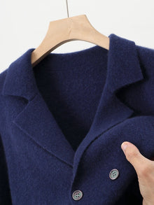 Suéter de 100% lana merino para hombre, cárdigan con cuello de traje, prenda de punto elegante informal, abrigo de cachemira liso para otoño e invierno, ropa con bolsillos
