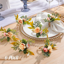 Napkin Rings, Set of 6 Flower Napkin Holders with Pearl Dinner Tables Rings for Wedding, Party, Christmas, Holiday