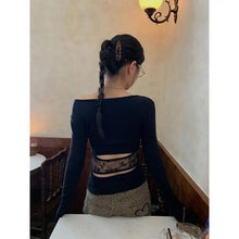 Camiseta con estampado vintage Tonngirls para mujer, con aberturas y diseño patchwork, estilo estético Y2k, top corto, ajustado, moda urbana, camisetas japonesas de los años 2000