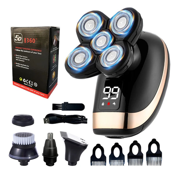 5 In 1 Electric Shaver For Men Bald Head Hair Clipper Nose Trimmer 5D Floating Blade Head Shaving Beard Knife Rechargeable Razor