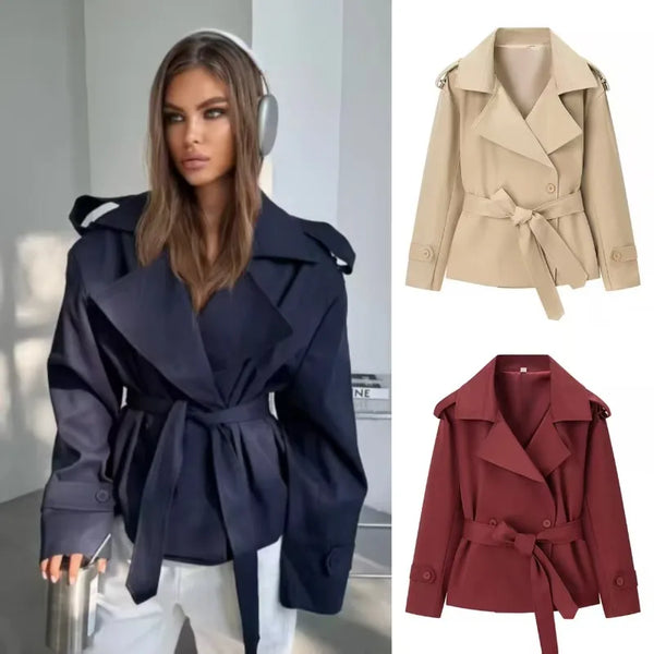 Gabardina corta con cinturón, de color liso, estilo europeo y americano, superventas de Aliexpress