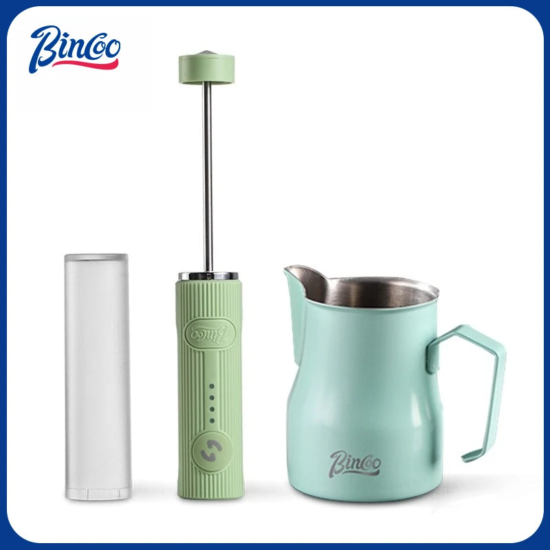Juego de espumador de leche eléctrico para café Bincoo con taza, mezclador de espuma de leche, taza para arte latte de 300/450 ml
