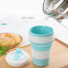 Vaso plegable de silicona de grado alimenticio de 350 ml, con tapa, vaso de café reutilizable y portátil, para bebidas calientes, ideal para viajes y camping