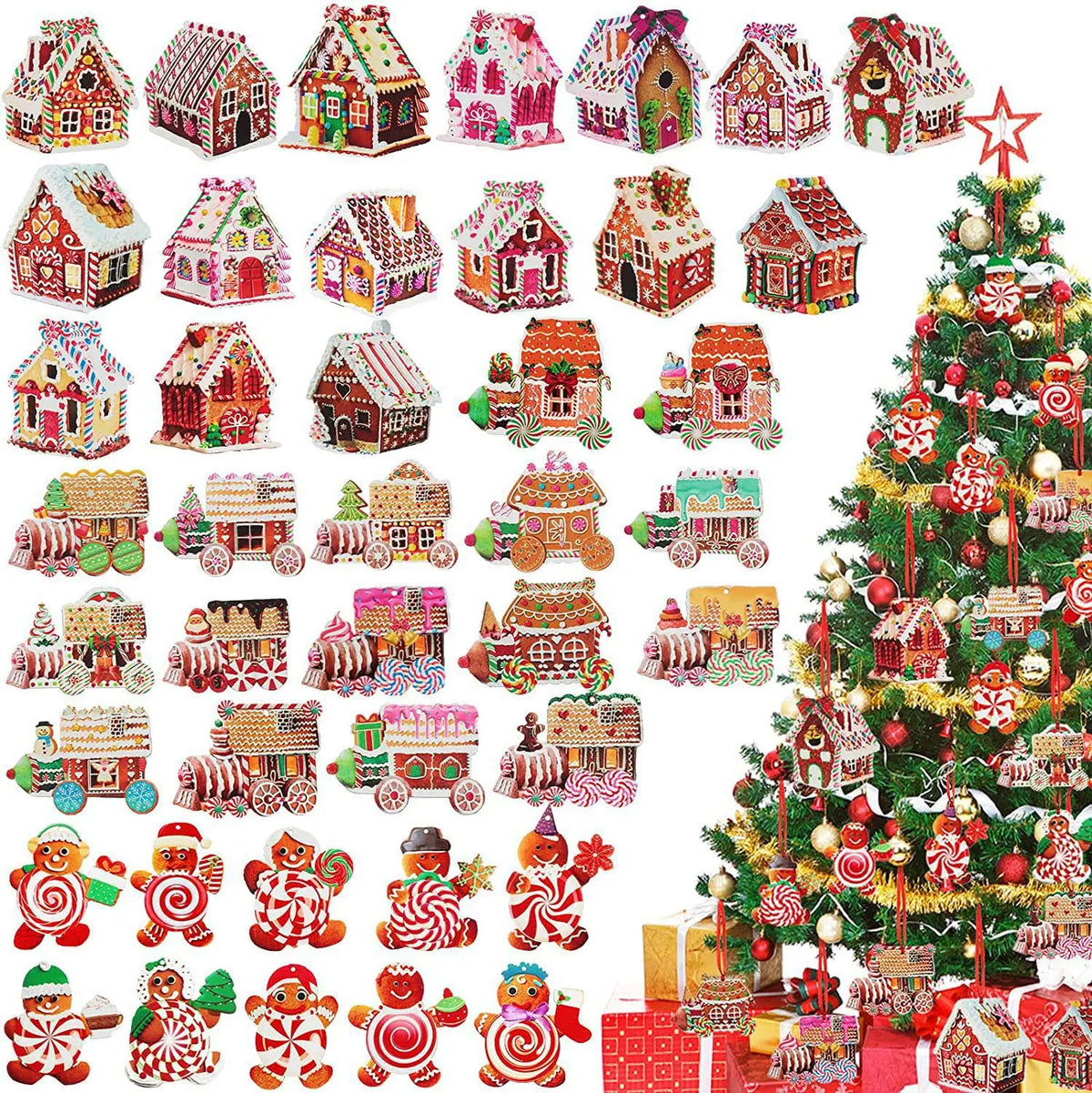 Christmas House Ornament Wooden Decorations Christmas Tree Hanging Ornaments Xmas Painted Wood Pendants for Holiday Decor