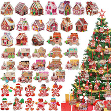 Christmas House Ornament Wooden Decorations Christmas Tree Hanging Ornaments Xmas Painted Wood Pendants for Holiday Decor