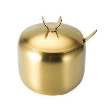 Useful Stainless Steel Sugar Bowl Gold Silver Large Capacity Seasoning Pot with Spoon Lid Durable Storage Jar Home