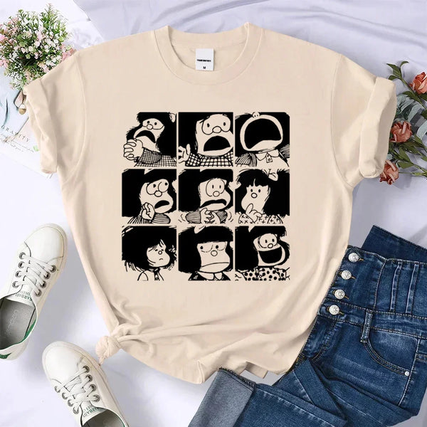 Camiseta de Mafalda para mujer, camisetas Harajuku, ropa de anime para mujer
