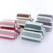 2pcs/set, Hand Towel Bath Towel Absorbent Striped Pattern Quick Drying Bath Towel Face Towel Beach Towel Bathroom Accessories