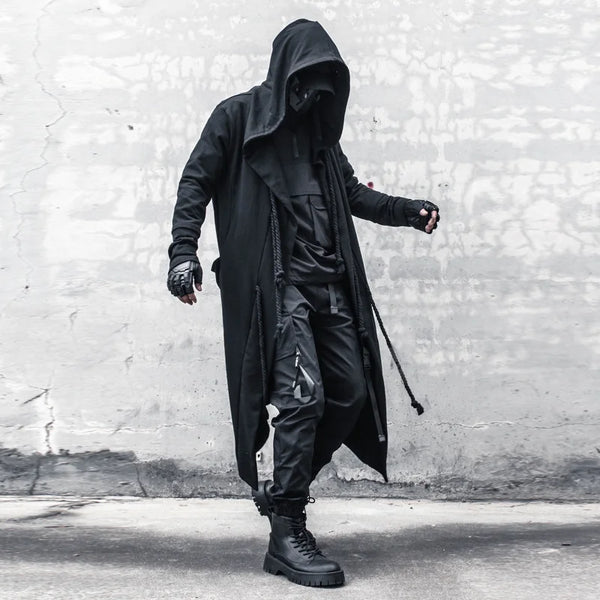 Cortavientos de estilo gótico ARENS para hombre, impermeable, de talla grande, estilo guerrero darkwear, capa tipo túnica de mago con capucha, para primavera y otoño