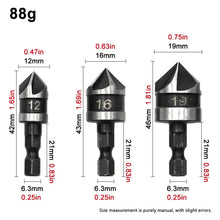 3PC Hexagonal Shank 90 Degree Black Five Blade Chamferer 12/16/19mm Countersink Drill Woodworking Hole Opener Tool Set