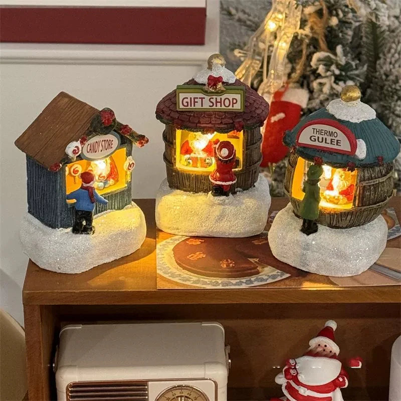Christmas Gift Home Decoration Resin LED Micro-Landscape Santa Claus House Craft Ornament Newest Chirtmas Desktop Decoration