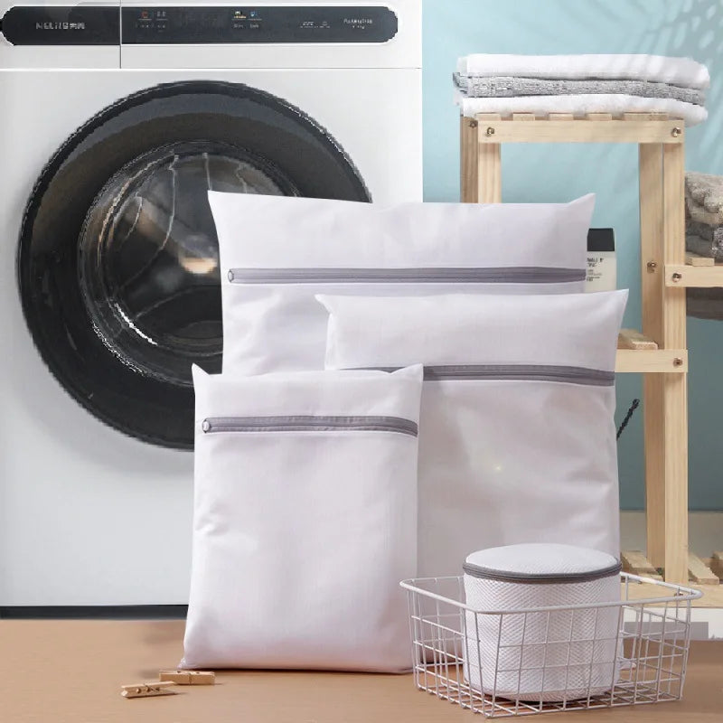 1PC S/M/L/XL Zippered Mesh Wash Bags Reusable Coarse Net Foldable Thicken Laundry Bags For Underwear Washing Machines Bra Bag