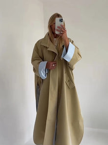 Lapel Collar Multi Button Long Trench Coat  Double Breasted  2026 Autumn Elegant Women Outerwear Commute Classic Lady Overcoat