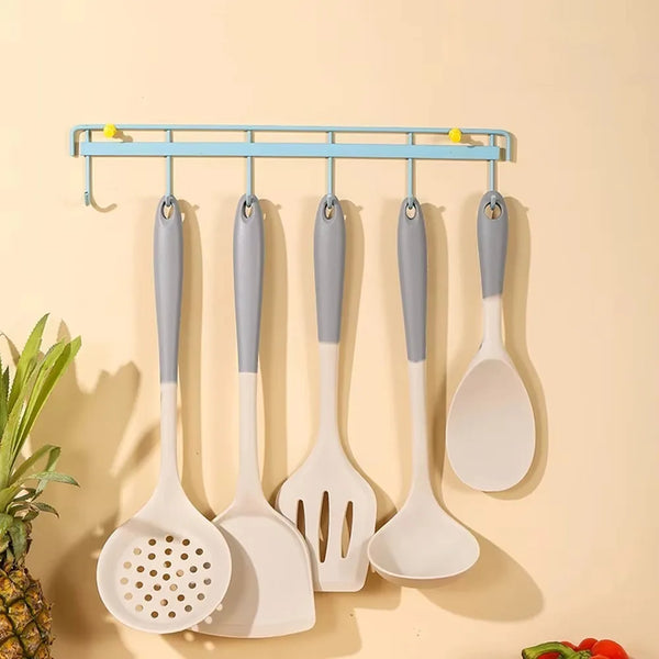 Juego de espátulas de dos colores, set de utensilios de cocina de silicona con mango largo, cuchara sopera, herramienta de cocina resistente al calor