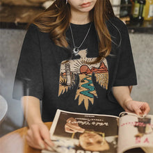 Maden Women's Summer Retro Style Thunderbird Print T-Shirt Heavyweight Embroidered Short Sleeve Tee Navajo Crew Neck Street Tops