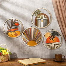 4Pcs Wooden Wall Bohemian Art Farmhouse Bohemian Country Yard Decoration Round Shape Wall Hanging Decor