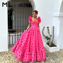 Vestido de fiesta largo con estampado ML, escote corazón, corte en A, mangas cortas abullonadas, vestido de noche para mujer, hecho a medida