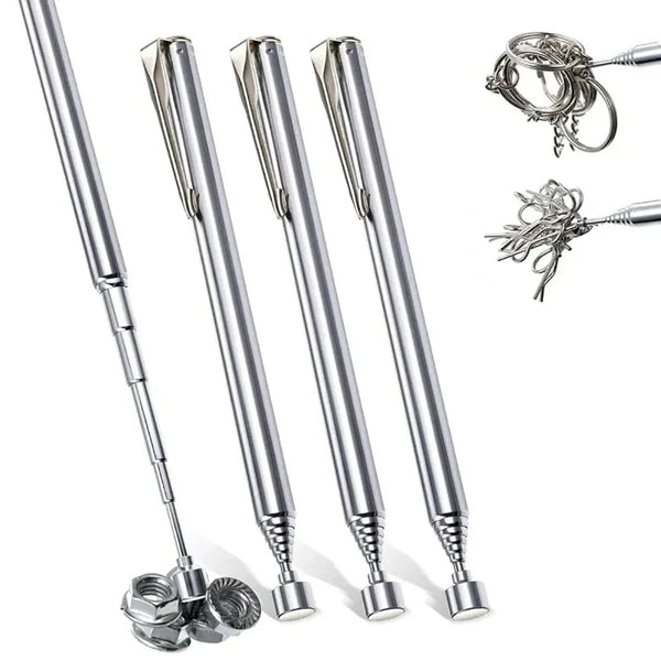 Extendable Pickup Rod Stick Portable Rotatable Silver Magnetic Pickup with Retractable Pen Clip Magnet Suction Rod Hand Tools
