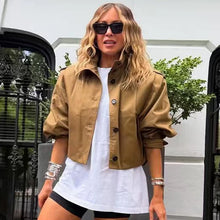 Chaqueta plisada marrón para mujer HXAO, chaqueta bomber corta primavera-verano 2025, abrigos de manga larga con botones, ropa de abrigo, chaquetas de aviador