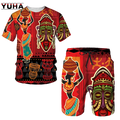 YUHA,Newest African Print Women's/Men's T-shirts Sets Africa Dashiki Men’s Tracksuit/Vintage Tops Sport And Leisure Summer Male
