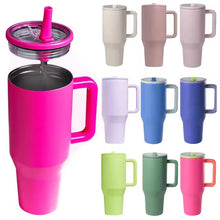 Vaso térmico de 40 oz con asa y pajita, doble pared al vacío, a prueba de fugas, taza de viaje para bebidas frías, café caliente y con tapa