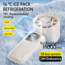 2025 New Creative Digital Display Mini Electric Fan Hanging Neck Handheld Fan Portable Turbo High-speed Folding Ice Cooling Fan