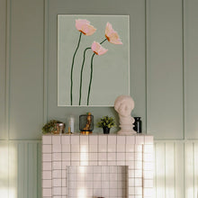 Chic Poppy Flower Canvas Print -Sage Green & Pink, Floral Wall Art for Living Room, Bedroom, Dorm Decor, Perfect for Room Decor