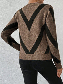 New Autumn and Winter Geometric Pattern Round Neck Long-Sleeved Knitted Sweater