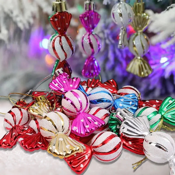 Adornos para árbol de Navidad, muñecos de nieve, Santa Claus sin rostro, bastones de caramelo, bolas de colores, casitas, decoración de ambiente navideño