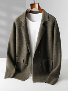 Suéter de 100% lana merino para hombre, cárdigan con cuello de traje, prenda de punto elegante informal, abrigo de cachemira liso para otoño e invierno, ropa con bolsillos