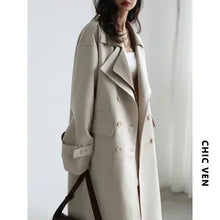 CHIC VEN Women Trench Coat Solid Loose Contrast Double Collar Double Breasted Long Female Windbreaker Office Lady Spring Autumn