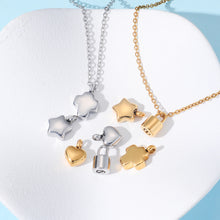 Colgante de mini urna de cremación de acero inoxidable con forma de corazón/cruz/estrella/candado para collar/pulsera, joyería conmemorativa al por mayor