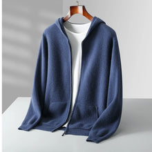 Abrigo de punto con capucha y cremallera para hombre, jersey grueso de 100% lana merina, cárdigan de manga larga para otoño e invierno, ropa de hombre